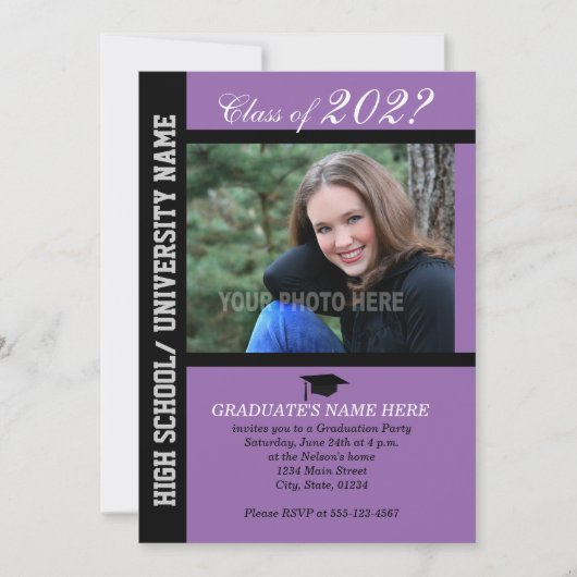 Graduation Party Invite-Paars-2 Kaart (Voorkant)