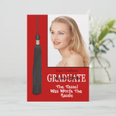 Graduation Party Invite-Red Tassle Worth Hassle Kaart (Staand voorkant)