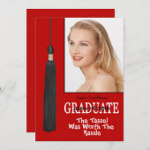 Graduation Party Invite-Red Tassle Worth Hassle Kaart (Voorkant / Achterkant)