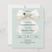 Graduation party ivory bow green 2026 invitation (Voorkant)