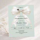 Graduation party ivory bow green 2026 invitation<br><div class="desc">Celebrate your achievement with this elegant ivory bow graduation invitation. The design features a large, sophisticated satin ribbon adorned with delicate pearl strings and a subtle mortarboard icon. A sage green colored background. It is the perfect choice for high school or college seniors looking for a feminine and chic announcement....</div>