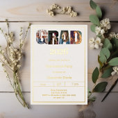 Graduation party ivory gold grad photo folie uitnodiging