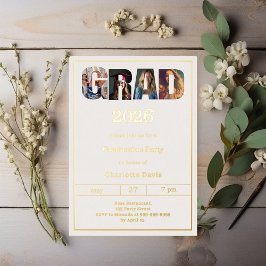 Graduation party ivory gold grad photo folie uitnodiging