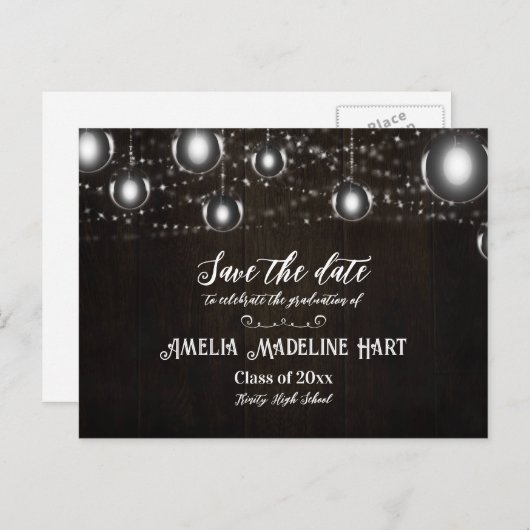 Graduation Party | Landlampjes sparen de datum Aankondigingskaart (Voorkant / Achterkant)