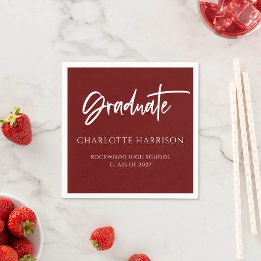 Graduation Party Maroon and White Script Napkins Servet (Insitu)