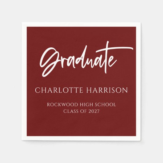 Graduation Party Maroon and White Script Napkins Servet (Voorkant)