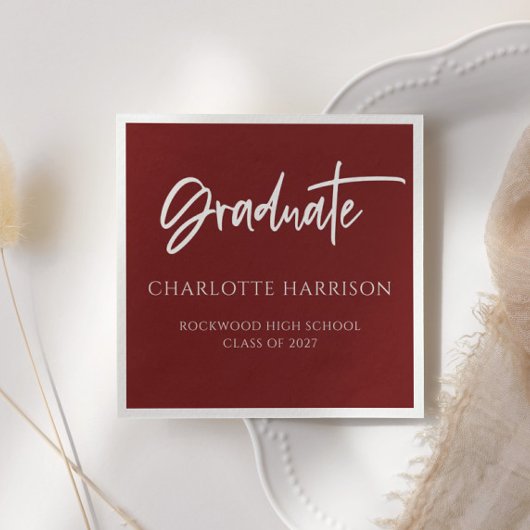 Graduation Party Maroon and White Script Napkins Servet