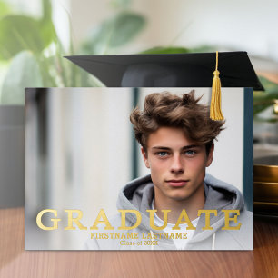 Graduation Party met 4 Foto's Navy and Gold Folie Uitnodiging