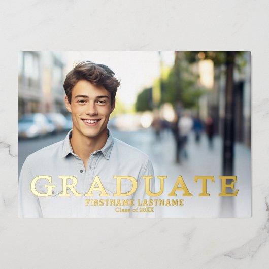 Graduation Party met 4 Foto's White en Gold Folie Uitnodiging (Voorkant)