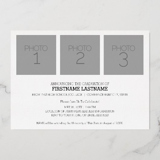 Graduation Party met 4 Foto's White en Gold Folie Uitnodiging (Achterkant)