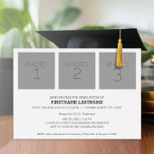Graduation Party met 4 Foto's White en Gold Folie Uitnodiging