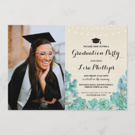Graduation Party Mint Succulents Floral Photo Kaart