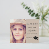 Graduation Party mocha beige Save the Date card (Staand voorkant)