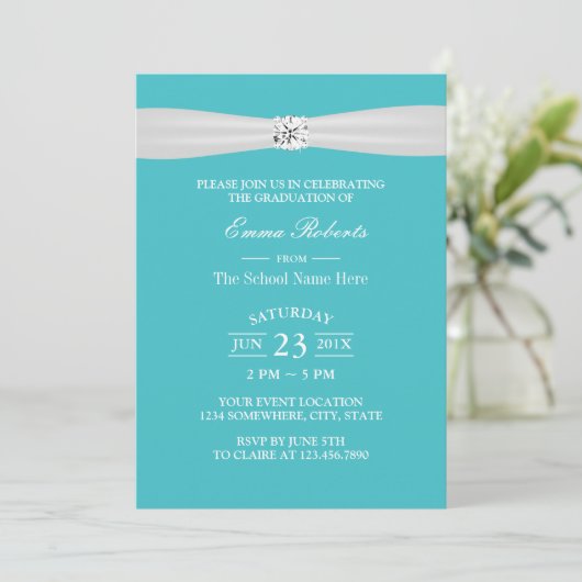 Graduation Party Modern Bright Diamond Turquoise Kaart (Staand voorkant)