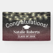 Graduation Party Modern Burgundy Red Glitter Spandoek (Horizontaal)