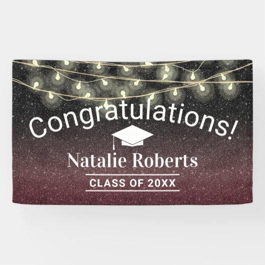 Graduation Party Modern Burgundy Red Glitter Spandoek (Horizontaal)