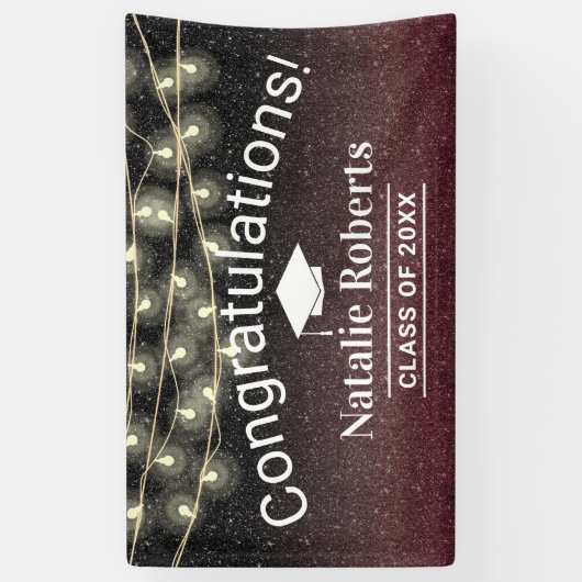 Graduation Party Modern Burgundy Red Glitter Spandoek (Verticaal)