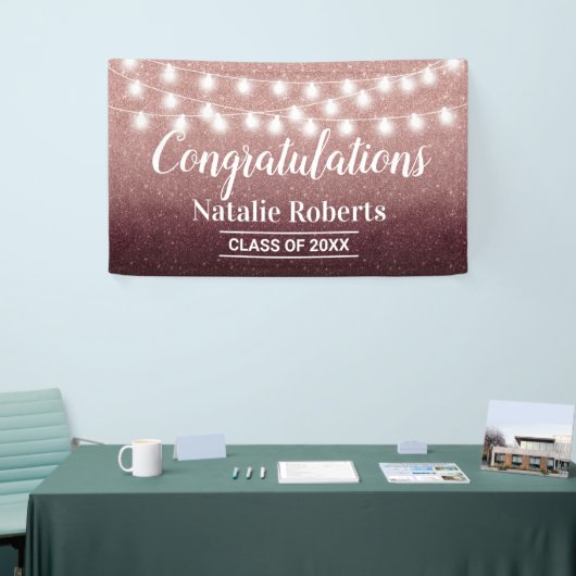 Graduation Party Modern Burgundy & Roos Gold Ombre Spandoek (Beurs)