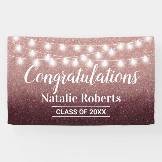 Graduation Party Modern Burgundy & Roos Gold Ombre Spandoek (Horizontaal)