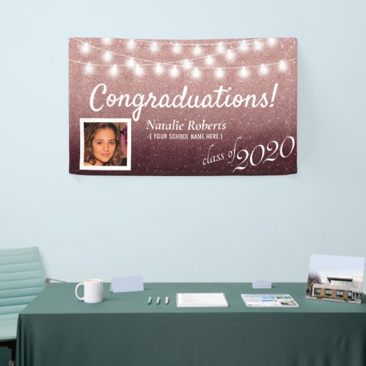 Graduation Party Modern Burgundy & Roos Gold Ombre Spandoek (Beurs)