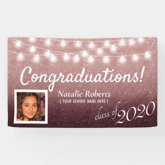 Graduation Party Modern Burgundy & Roos Gold Ombre Spandoek (Horizontaal)