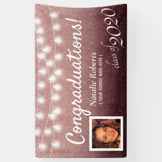 Graduation Party Modern Burgundy & Roos Gold Ombre Spandoek (Verticaal)