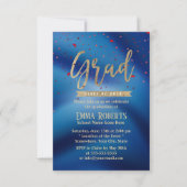Graduation Party Modern Gold Script Navy Blue Kaart (Voorkant)