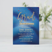 Graduation Party Modern Gold Script Navy Blue Kaart (Staand voorkant)