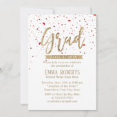 Graduation Party Modern Gold Script Red Confetti Kaart (Voorkant)