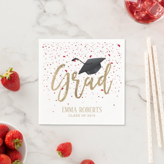 Graduation Party Modern Gold Script Red Confetti Servetten (Insitu)