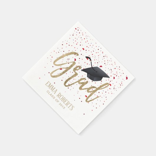 Graduation Party Modern Gold Script Red Confetti Servetten (Hoek)