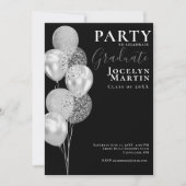 Graduation Party Modern Minimal Black Silver Photo Kaart (Voorkant)