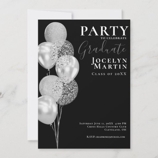 Graduation Party Modern Minimal Black Silver Photo Kaart (Voorkant)