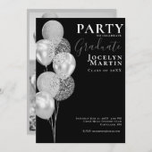 Graduation Party Modern Minimal Black Silver Photo Kaart (Voorkant / Achterkant)