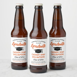 Graduation Party Modern Oranje White en Black Bier Etiket