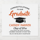 Graduation Party Modern Oranje White en Black Sparkling Wijnetiket (Enkel label)