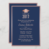 Graduation Party Modern Roos Gold & Navy Blue Kaart (Voorkant / Achterkant)