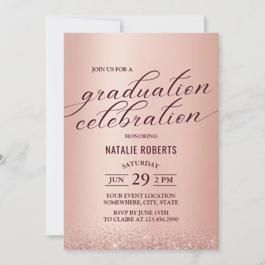 Graduation Party Modern Roos Gold Typografie Kaart (Voorkant)