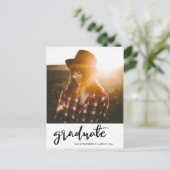 Graduation Party Modern Script Save the Date Photo Briefkaart (Staand voorkant)