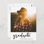 Graduation Party Modern Script Save the Date Photo Briefkaart (Voorkant / Achterkant)