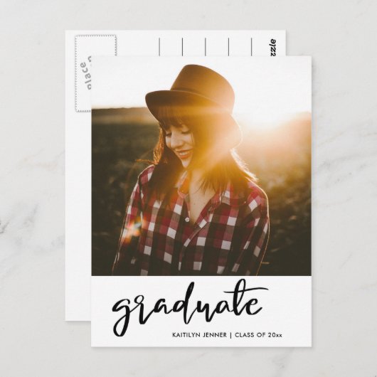Graduation Party Modern Script Save the Date Photo Briefkaart (Voorkant / Achterkant)
