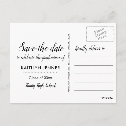 Graduation Party Modern Script Save the Date Photo Briefkaart (Achterkant)