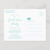 Graduation Party Modern Script Teal Blue 3 Photo Uitnodiging Briefkaart (Achterkant)