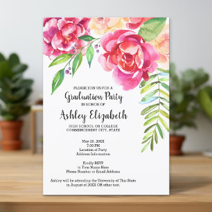 Graduation Party Modern Waterverf Floral Kaart