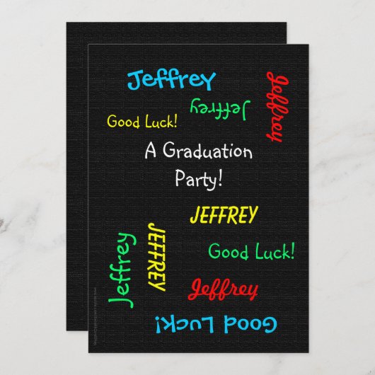 Graduation Party, Name, Faux Black Burlap Kaart (Voorkant / Achterkant)