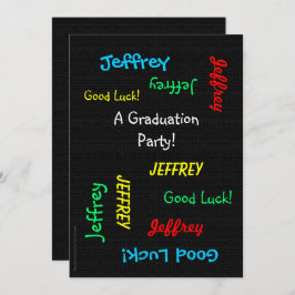 Graduation Party, Name, Faux Black Burlap Kaart