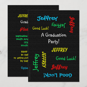 Graduation Party, Name, Faux Black Burlap Kaart