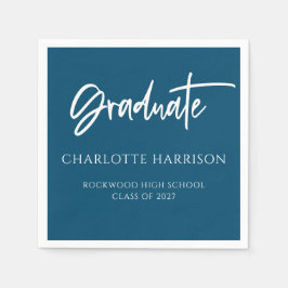 Graduation Party Navy Blue en White Script Servet