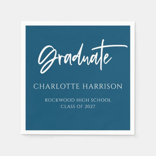 Graduation Party Navy Blue en White Script Servet (Voorkant)