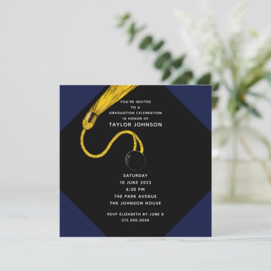 Graduation Party Navy Blue Kaart (Staand voorkant)